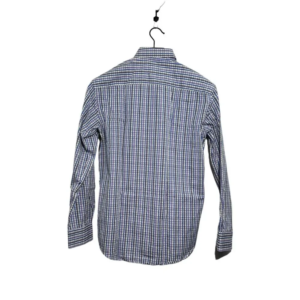 Bugatchi Blue Purple Yellow Striped‎ Long Sleeve Button Up Shirt Mens Medium